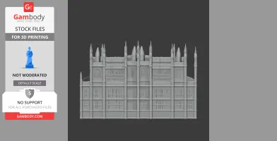 Ornate Gothic Revival building model with pointed spires and arches for 3D printing.