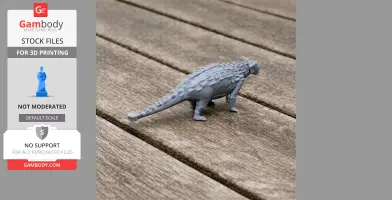 Gray 3D-printed model of a Tianzhenosaurus on wooden planks.