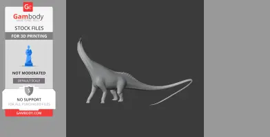 A 3D model of a Titanosaurus with a long neck and tail, designed for 3D printing.