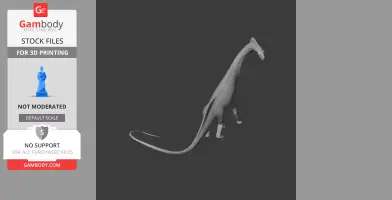 A long-necked Titanosaurus 3D model in a neutral pose for printing, gray background.