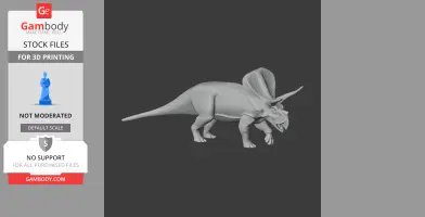 3D model of a Torosaurus dinosaur with horns and frill, viewed from the side, for 3D printing.