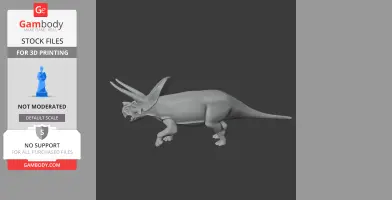 3D Torosaurus model in side view, ready for printing, showcasing distinctive frill and horns.