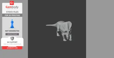 3D model of a Torosaurus dinosaur on a dark background, depicted with distinctive horns and frill.