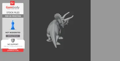A detailed 3D model of a triceratops dinosaur, showing its horns and frill, viewed from the back.