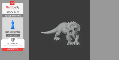 3D model of a triceratops dinosaur in a crouching pose, suitable for 3D printing.