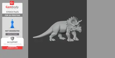 Gray 3D model of a Triceratops dinosaur, detailed and ready for 3D printing.