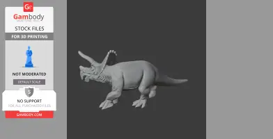 3D model of a triceratops dinosaur, featuring detailed horns and frill, suitable for 3D printing.