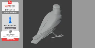 3D model of a stylized bird perched on a branch, viewed from behind, designed for 3D printing.