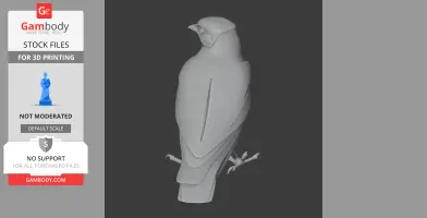 3D model of a stylized bird with a streamlined body and prominent beak, perched on a branch.
