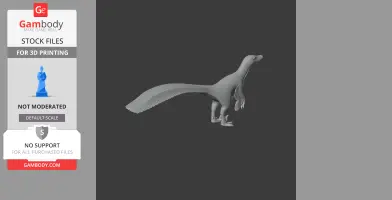 3D model of a Tsaagan dinosaur with a long tail for 3D printing.