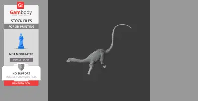 A 3D model of a long-necked, four-legged dinosaur with a long tail, designed for 3D printing.
