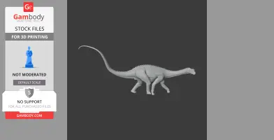 3D model of a long-necked, tail-raised dinosaur, likely a sauropod, for 3D printing.