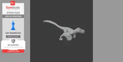 3D model of a Utahraptor dinosaur in a dynamic pose for 3D printing.