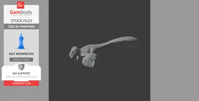 Realistic 3D model of a Utahraptor dinosaur, showcasing detailed feathers and dynamic pose.