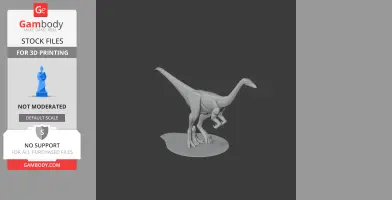 A 3D model of a Valdoraptor dinosaur standing on a base, designed for 3D printing.