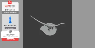 3D model of a dinosaur with a long tail, standing on a base.