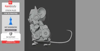 3D model of a robotic mouse with mechanical features, inspired by a cartoon and robot mashup.