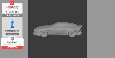 A 3D model of a sleek sports car, side view, designed for 3D printing.