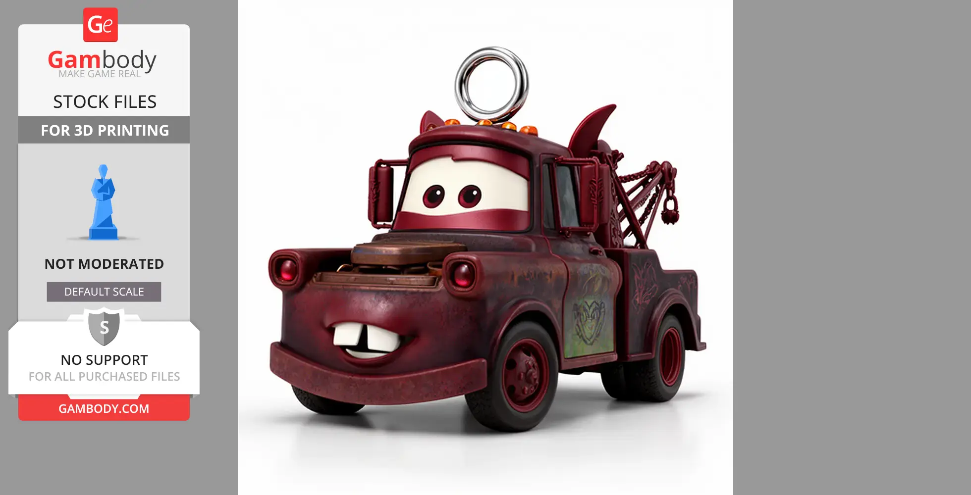 Tow truck character with vampire features and a ring, designed for 3D printing.