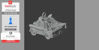 A 3D model of a tow truck with vampire-themed elements like bat wings and a ring on top.