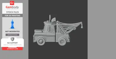 3D model of a cartoonish tow truck with extended arm, ready for 3D printing.