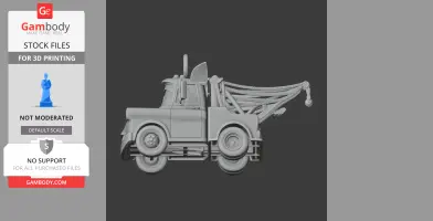 A detailed 3D model of a tow truck with Dracula-style bat wings on top.