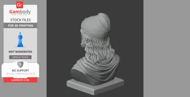 3D bust of a historical warrior with long hair, wearing a decorated helmet, viewed from the back.