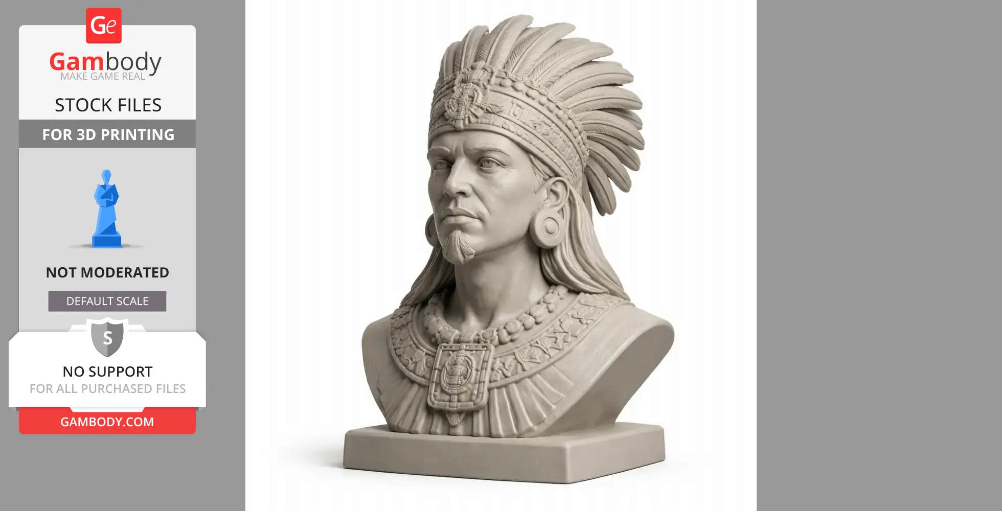 Montezuma II Bust - Historical Warrior STL