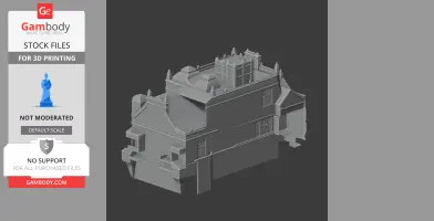 Gray 3D model of a detailed castle building with towers and intricate architectural elements.