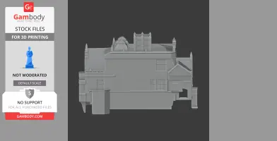Detailed 3D model of Kingerby Castle, side view, for 3D printing.