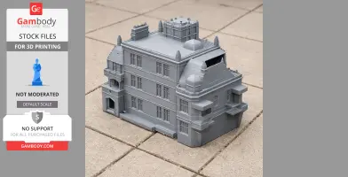 3D-printed model of a detailed, multi-story historical building with towers and intricate architecture.