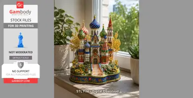 Colorful, intricate fantasy castle model with domes and towers, decorated with floral elements.