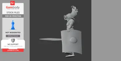 A 3D model of a gladiator with a plumed helmet, holding a shield and sword, in profile.