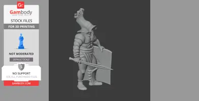 A 3D model of a Murmillo gladiator holding a sword and shield, designed for 3D printing.