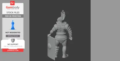 A 3D model of a gladiator wearing armor, holding a shield, viewed from the back.