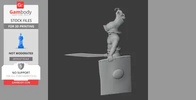 Armored gladiator figure with helmet, sword, and shield, designed for 3D printing.