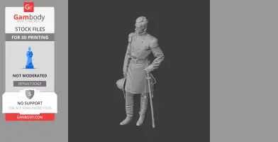 3D model of a Civil War soldier in uniform, holding a sword, with one hand on his hip.