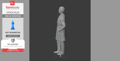 Civil War soldier in uniform, standing with a sword and hands behind back, detailed 3D printable model.