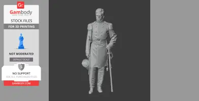 Civil War soldier in uniform with sword, holding a helmet, ready for display or 3D printing.