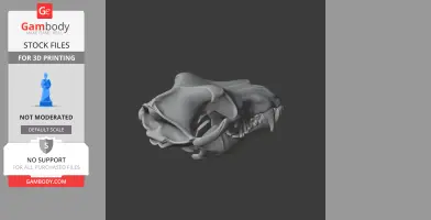 3D printable model of a grey wolf skull, detailed and realistic.