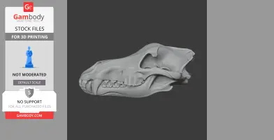 A detailed 3D model of a grey wolf skull, side view, for 3D printing.
