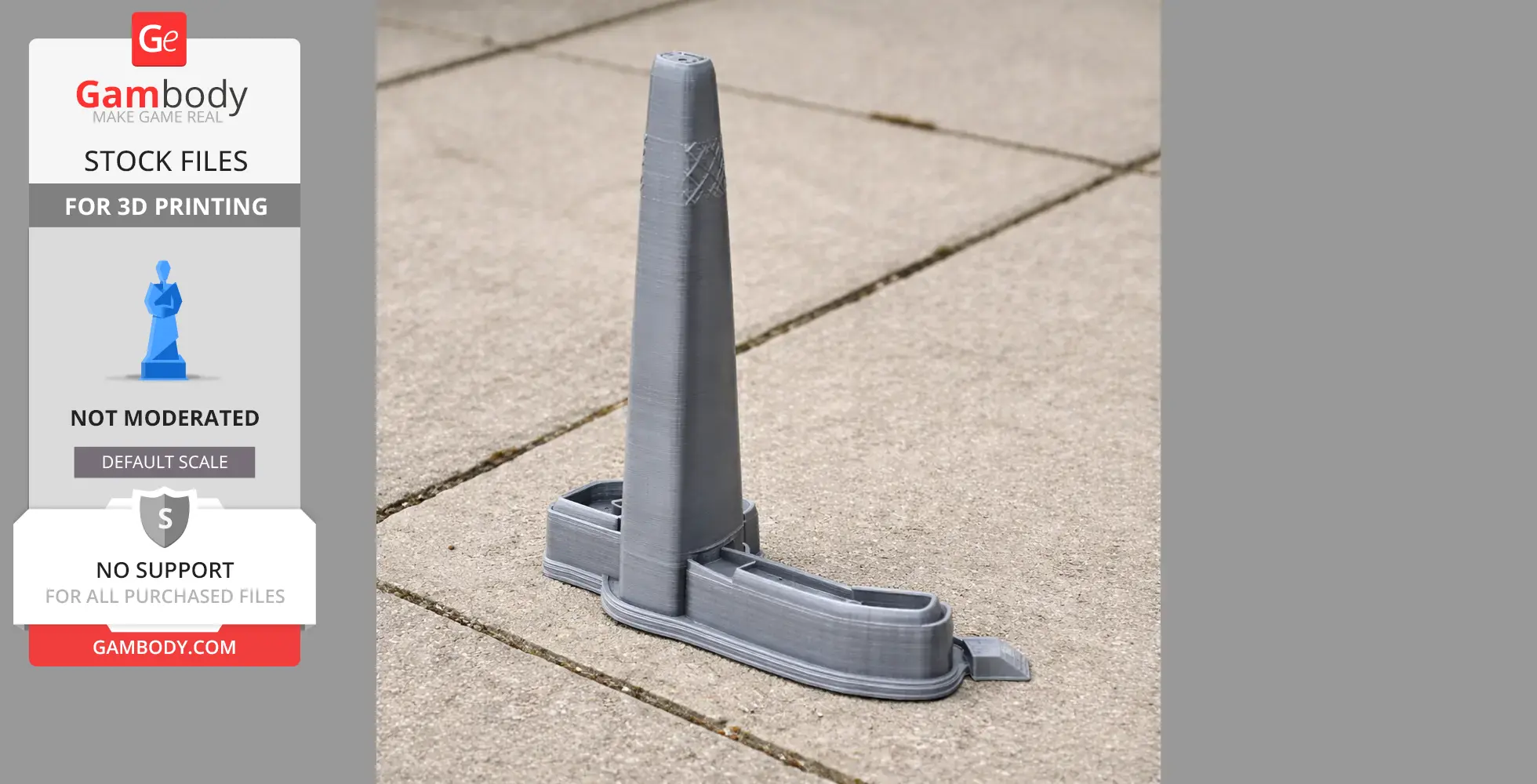Gray 3D printed Lotte World Tower model on pavement.