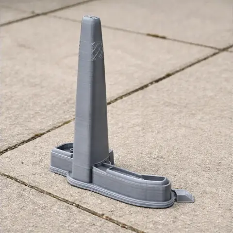 Gray 3D printed model of Lotte World Tower, featuring a sleek, tapered design on a flat base.