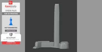 3D model of Lotte World Tower, featuring a sleek, towering structure with a detailed base.