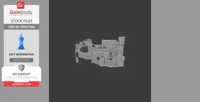 Gray 3D model of Ludlow Castle, showcasing detailed walls and towers for printing.