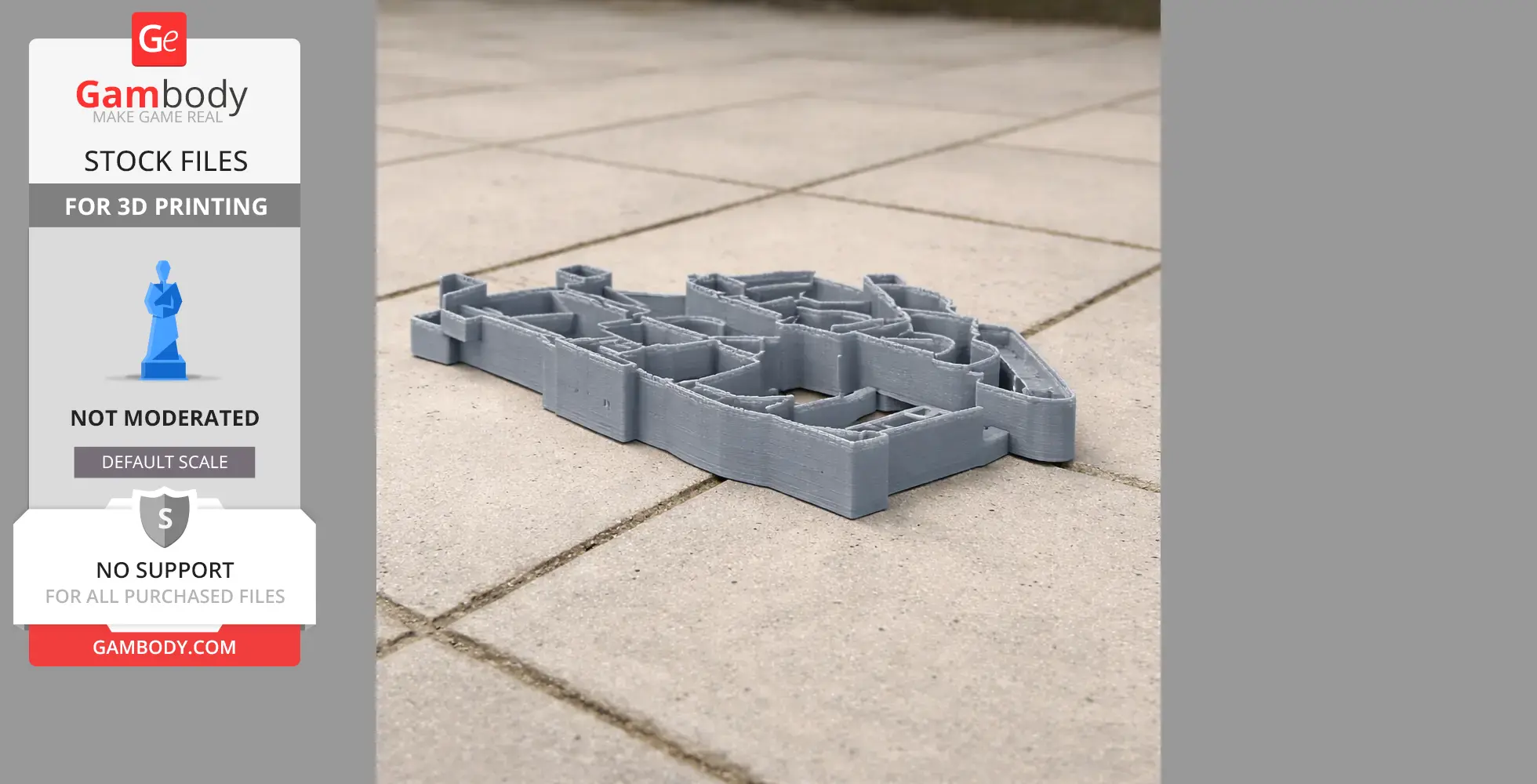A 3D-printed flat model of Ludlow Castle, showing its architectural layout, placed on a tiled surface.