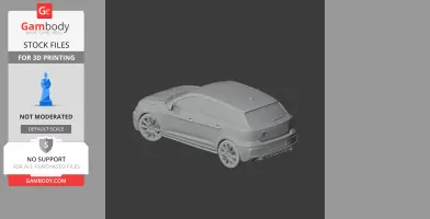 Gray 3D model of an Audi A1 vehicle for printing, shown from a rear-side angle on a dark background.