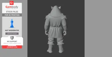 3D model of a cloaked figure with boar-like ears and textured clothing, viewed from the back.