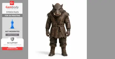 A boar-headed character wearing rugged clothing, standing upright, designed for 3D printing.