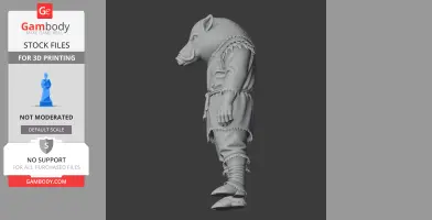 A 3D figure of a humanoid boar in tattered clothing, suitable for 3D printing.
